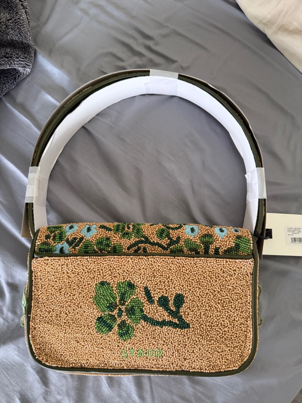 NWT STAUD Tommy Beaded Bag, Moss Floral Tapestry - Picture 6 of 8